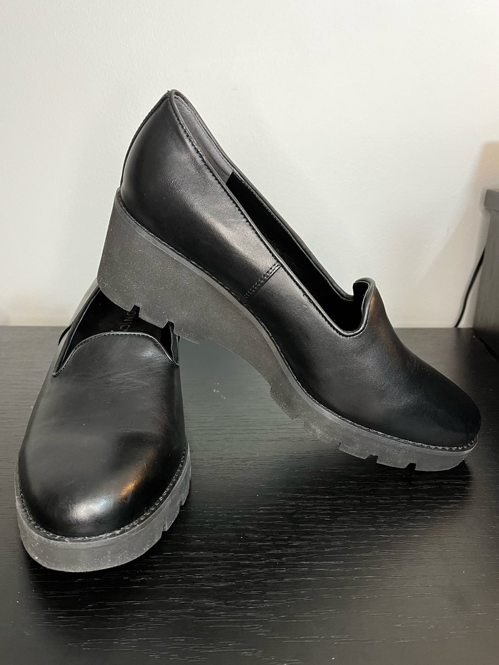 Vionic Black Leather Willa Wedge  Platform Slip-On Loafers Women’s Size 10